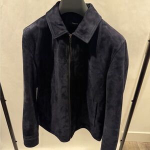 Theory Men's Navy Suede Zip Jacket